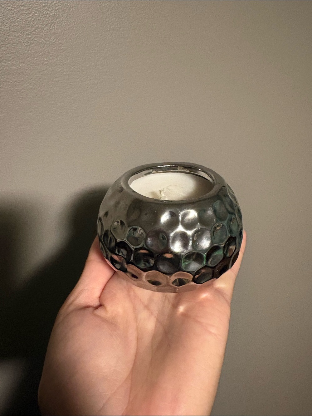 Handheld Textured Glass Candle Holder in Smoky Gray